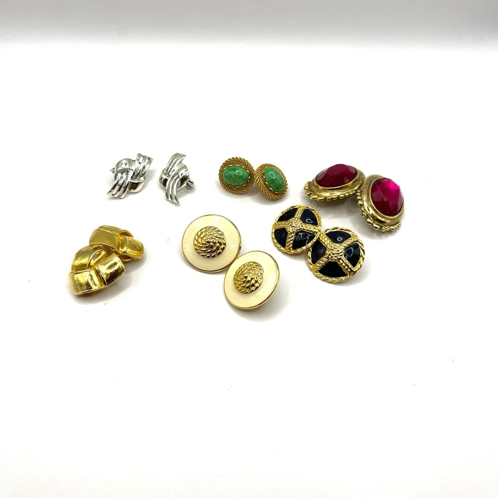 Vintage Gold, Silver, Green, and Red Earrings Set